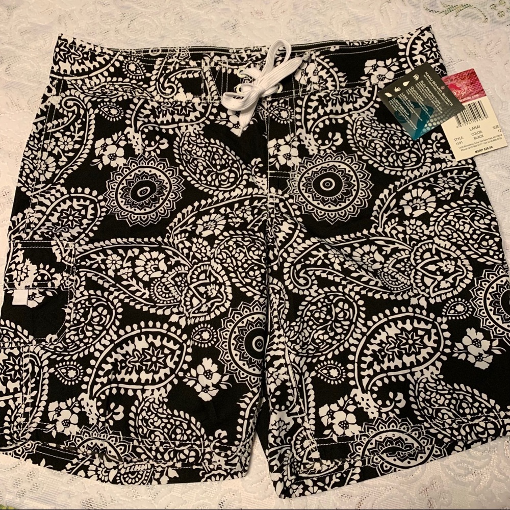 New Kanu surf paisley black and white board shorts- swim shorts. Size 12